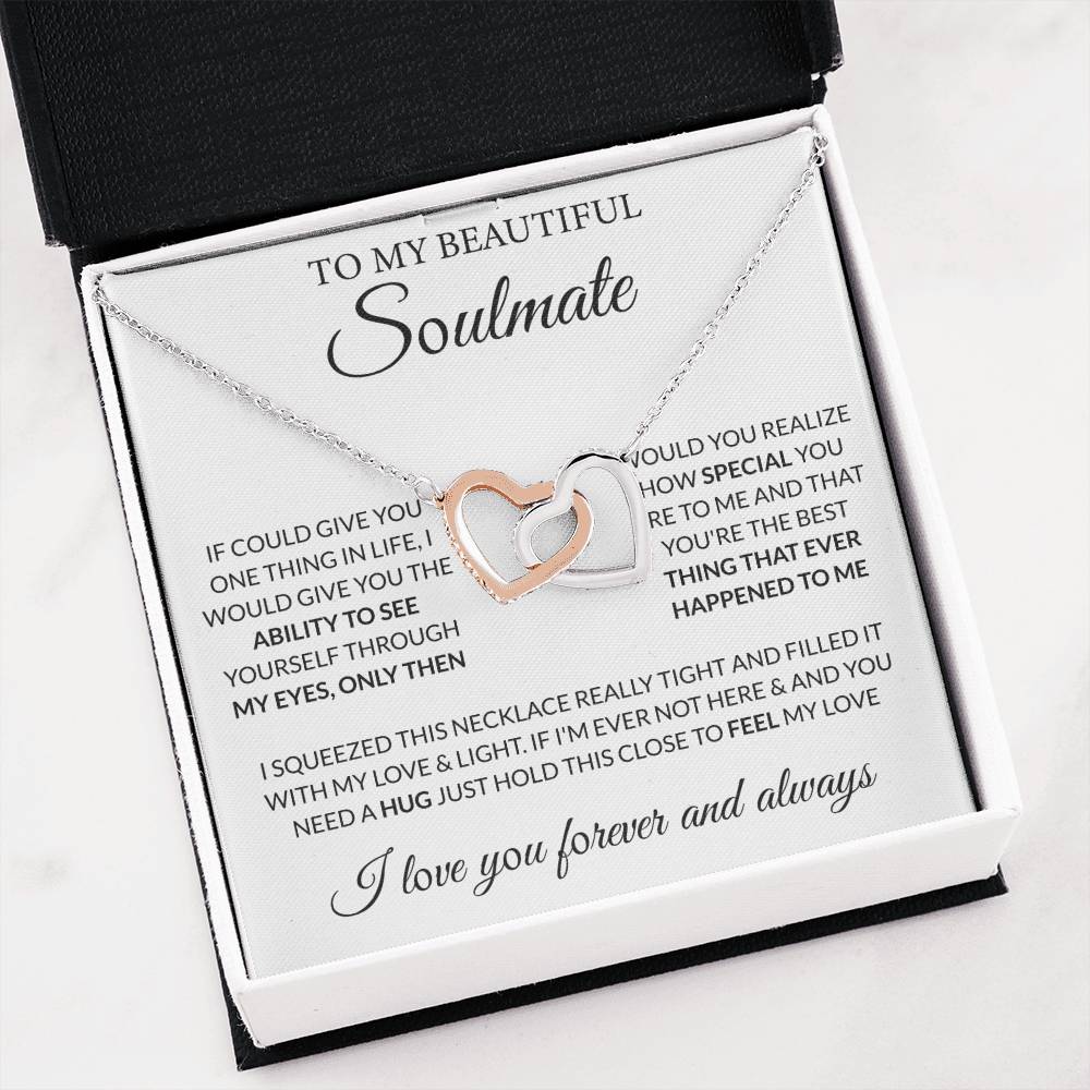 To My Beautiful Soulmate Necklace - Gift for Her for Birthday & Sweet Romantic Surprises - Interlocking Hearts Necklace