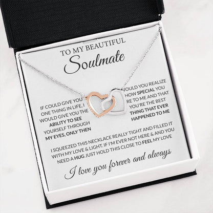 To My Beautiful Soulmate Necklace - Gift for Her for Birthday & Sweet Romantic Surprises - Interlocking Hearts Necklace