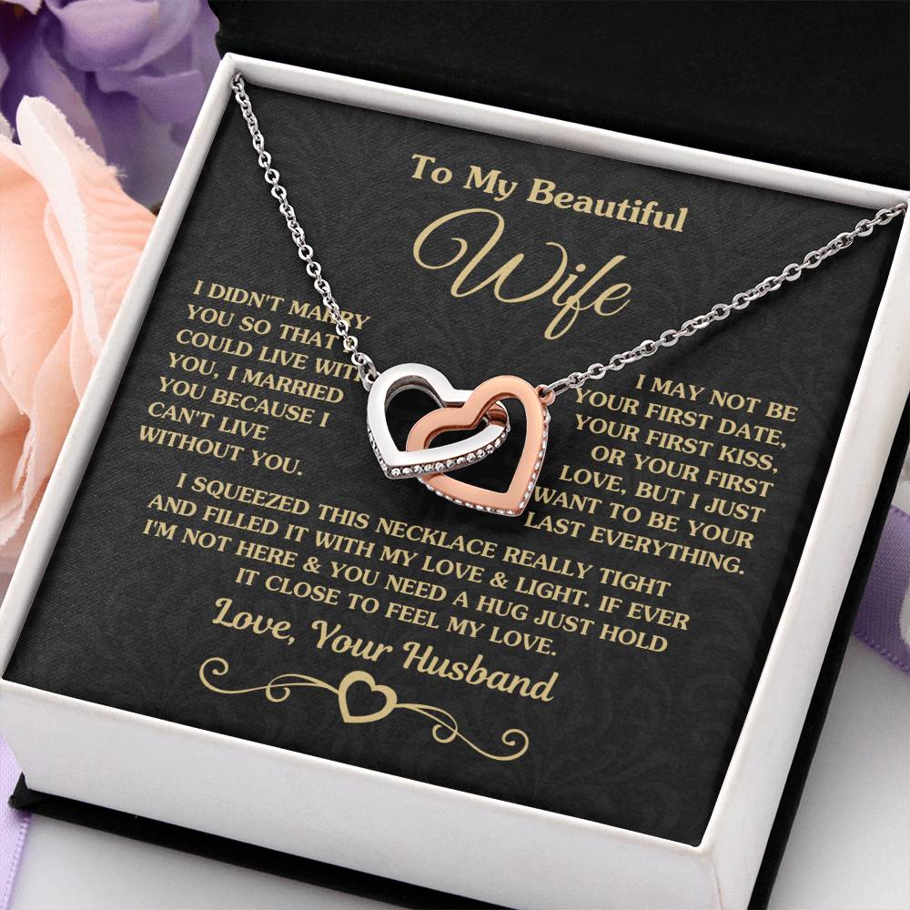 To My Beautiful Wife - Meaningful Jewelry Gift from Husband for Birthday, Valentine’s Day & Anniversary - Interlocking Hearts Necklace