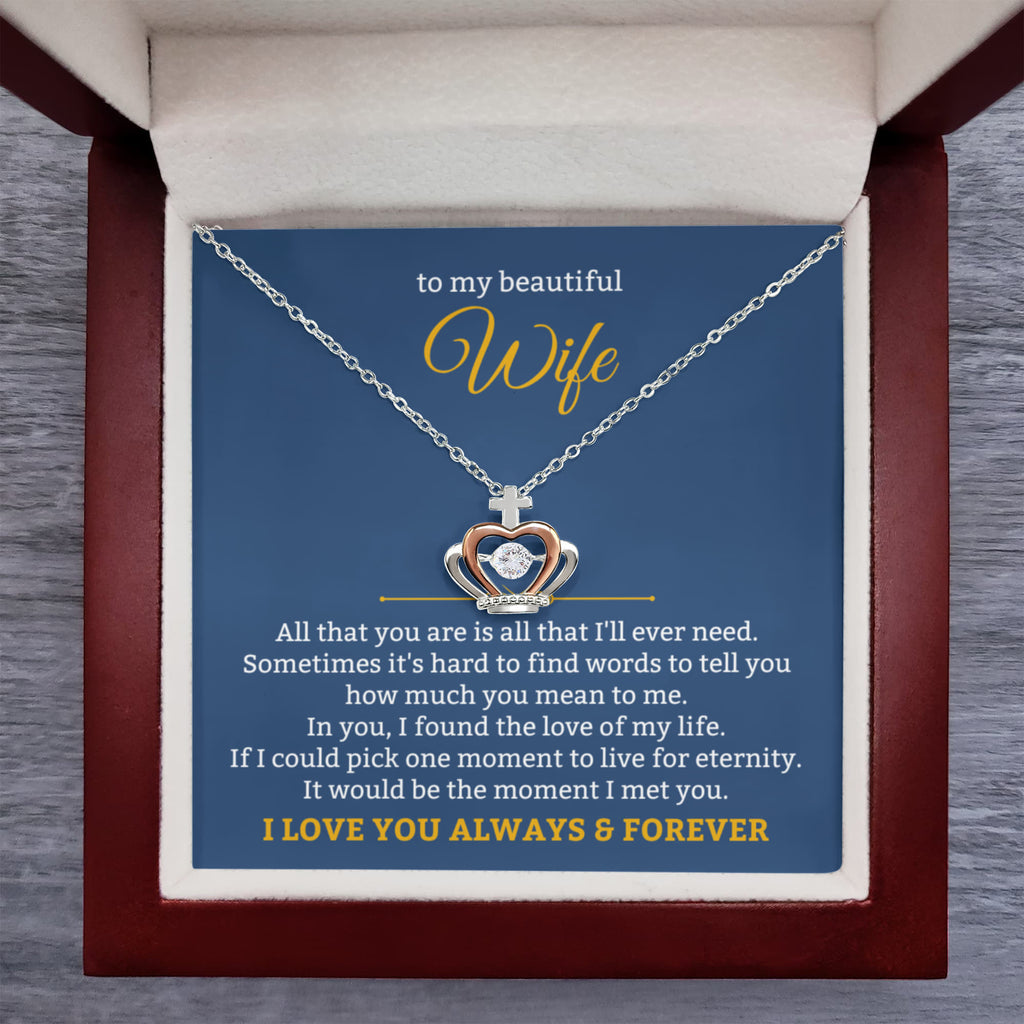 To My Beautiful Wife Necklace - Romantic Gift For Wives - Perfect For Anniversaries, Birthdays Or Special Occasions - Gifts For Her - Crown Pendant Necklace
