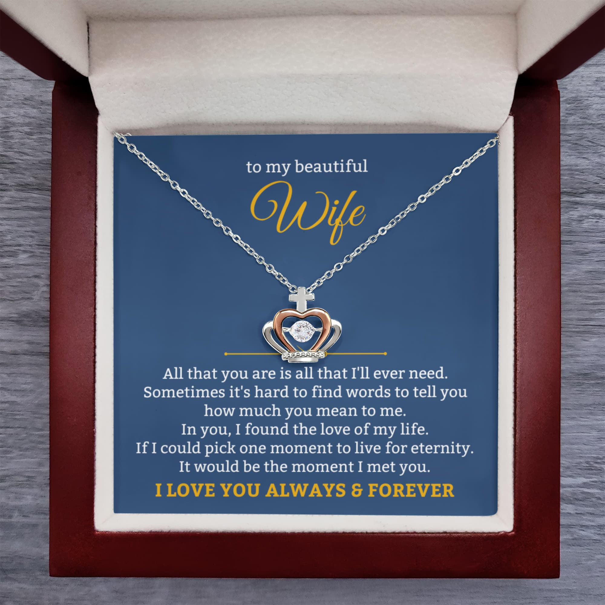 To My Beautiful Wife Necklace - Romantic Gift For Wives - Perfect For Anniversaries, Birthdays Or Special Occasions - Gifts For Her - Crown Pendant Necklace