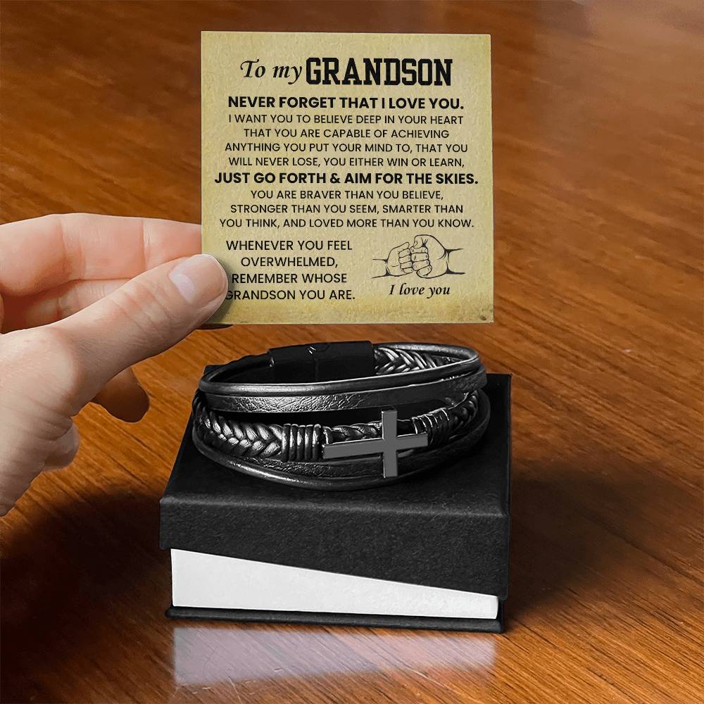Grandson Graduation, Birthday Gift – Men's Cross Bracelet