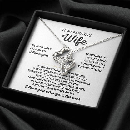 To My Beautiful Wife Necklace - Heartwarming Gift from Husband for Birthday, Anniversary & Valentine’s Day - Heart-to-heart Pendant Necklace