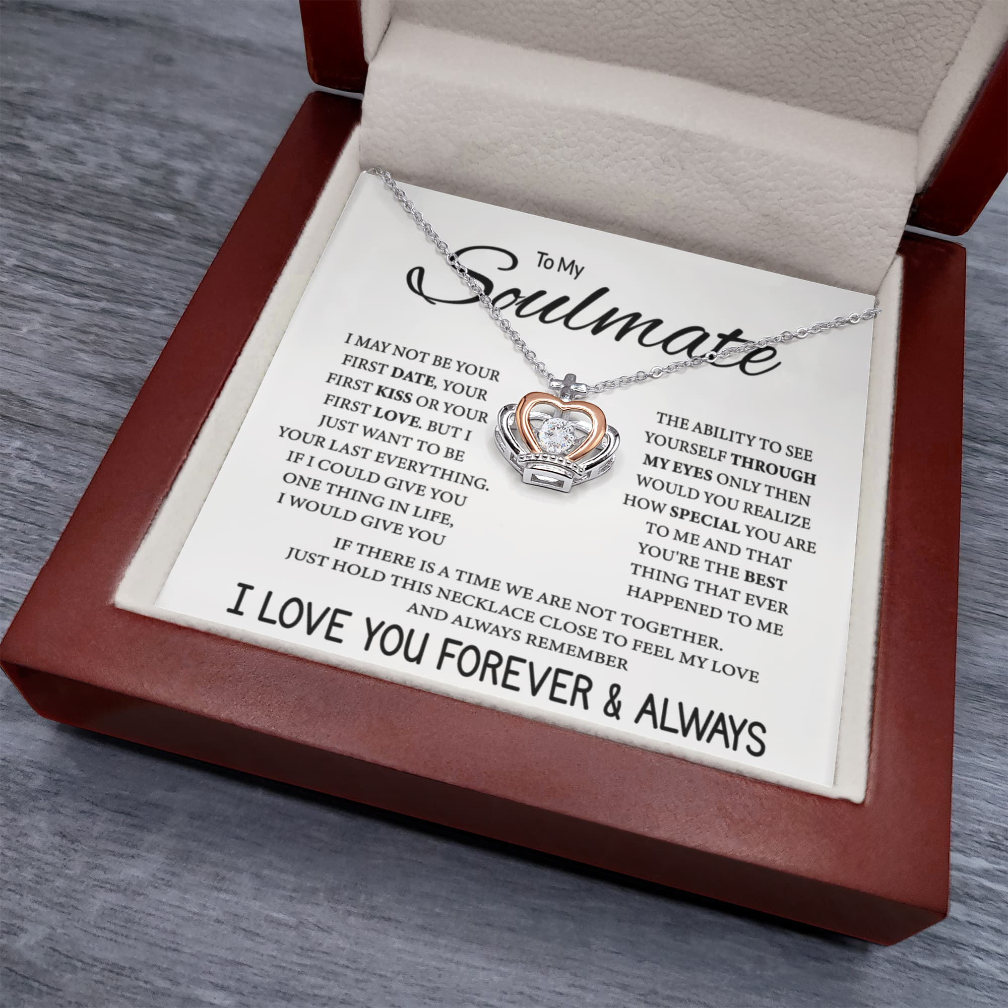 To My Soulmate Necklace - Heartfelt Gift for Her for Birthday & Romantic Days - Crown Pendant Necklace