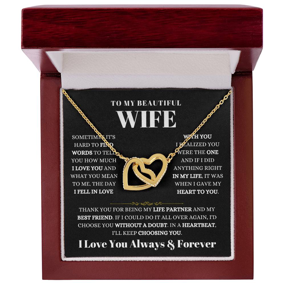To My Wife Necklace - Beautiful Wife Gift from Husband for Birthday, Anniversary & Valentine’s Day - Interlocking Hearts Necklace