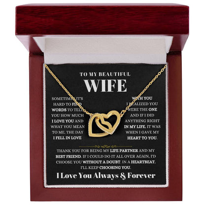 To My Wife Necklace - Beautiful Wife Gift from Husband for Birthday, Anniversary & Valentine’s Day - Interlocking Hearts Necklace