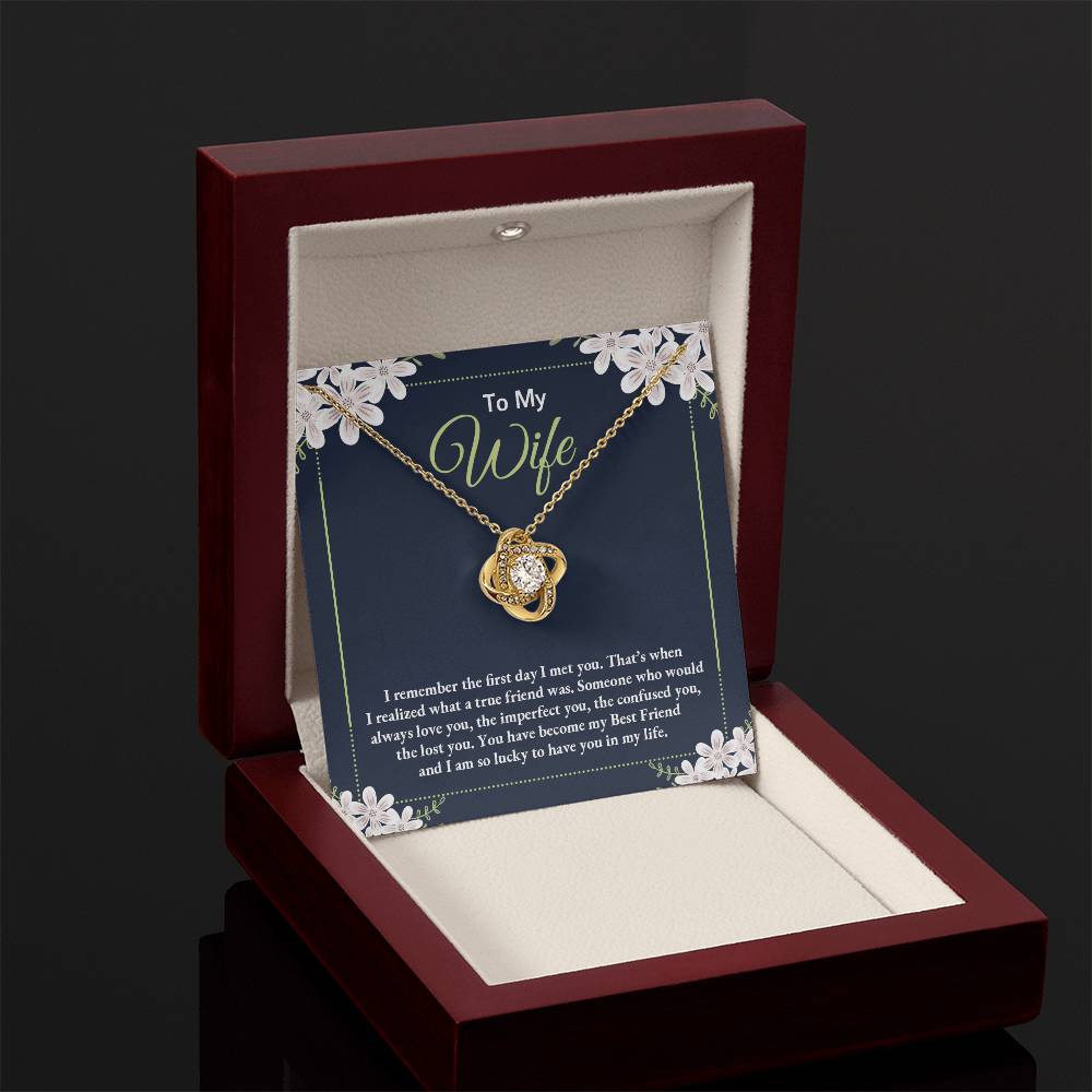 To My Wife Necklace - Sweetest Gift for Wife from Husband for Valentine’s Day, Anniversary & Birthday Joy - Love Knot Necklace