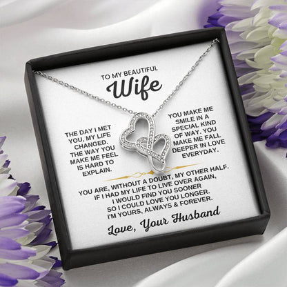 To My Beautiful Wife Necklace - Romantic Birthday Jewelry Gift from Husband for Valentine’s Day & Long Lasting Memories - Heart-to-heart Pendant Necklace