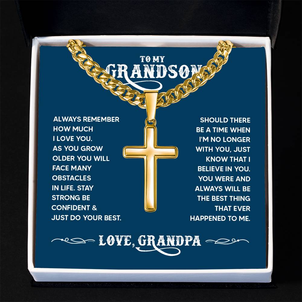 To My Grandson - Always remember how much I love you Artisan Cross with Cuban Link Chain