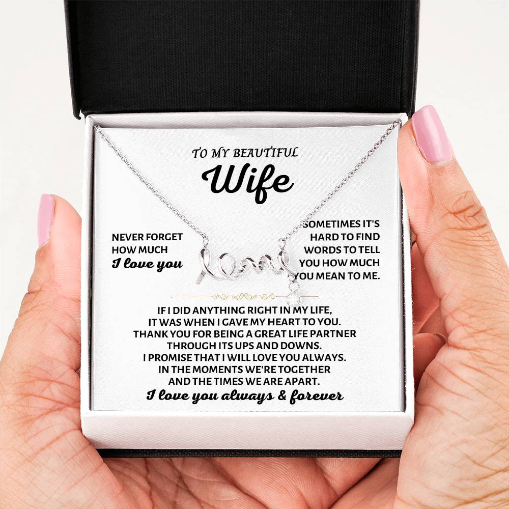 To My Wife Necklace - Emotional Valentine’s Day Gift from Husband - Scripted Love Necklace