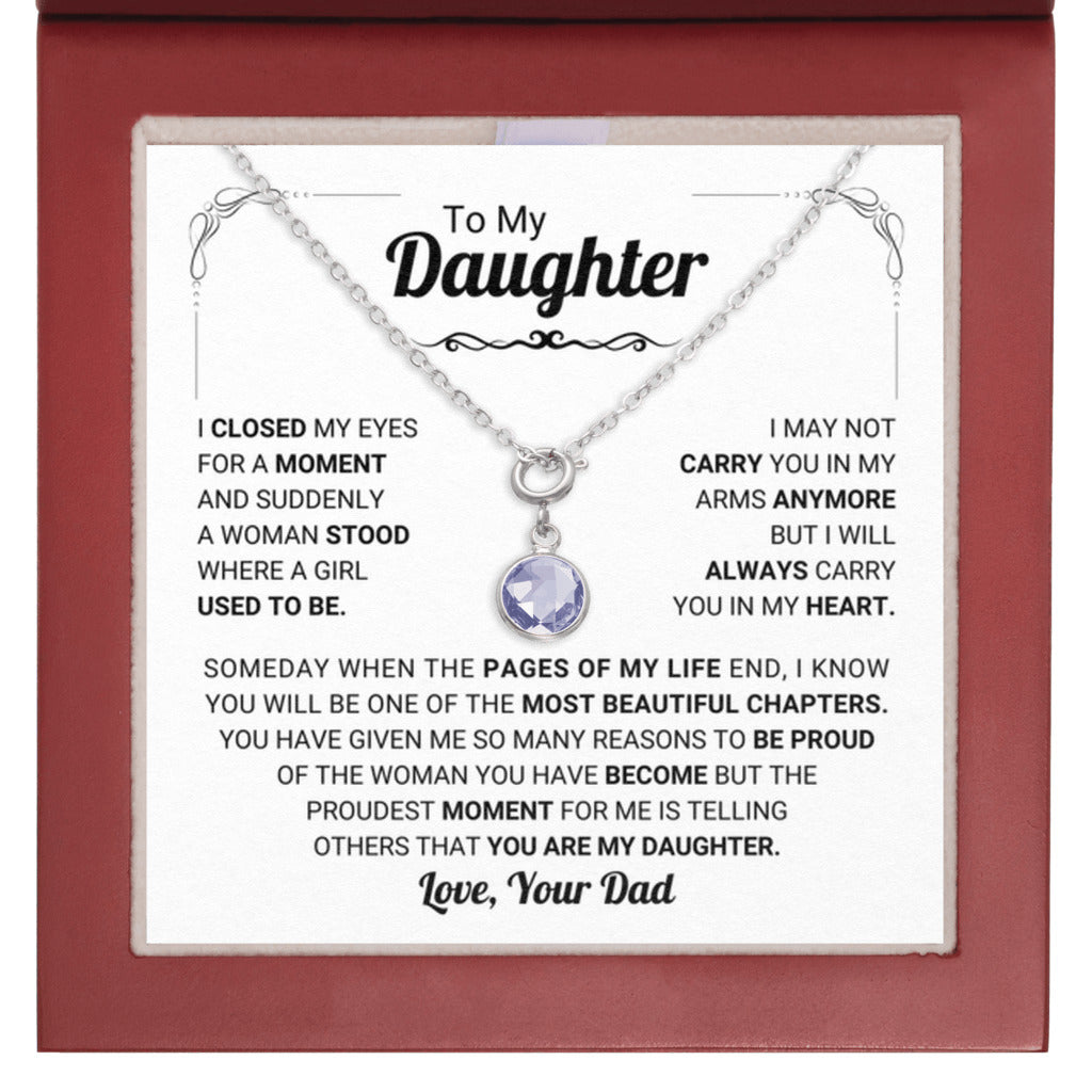 February Daughter Birthstone Necklace from Dad - Leather Box 