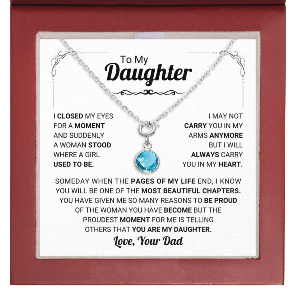 March Daughter Birthstone Necklace from Dad - Leather Box