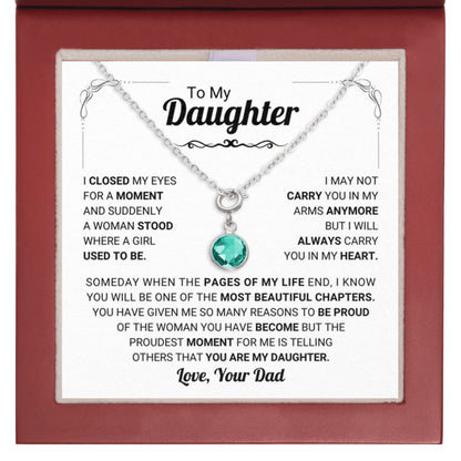May Daughter Birthstone Necklace from Dad - Leather Box 