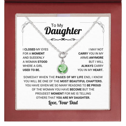 August Daughter Birthstone Necklace from Dad - Leather Box