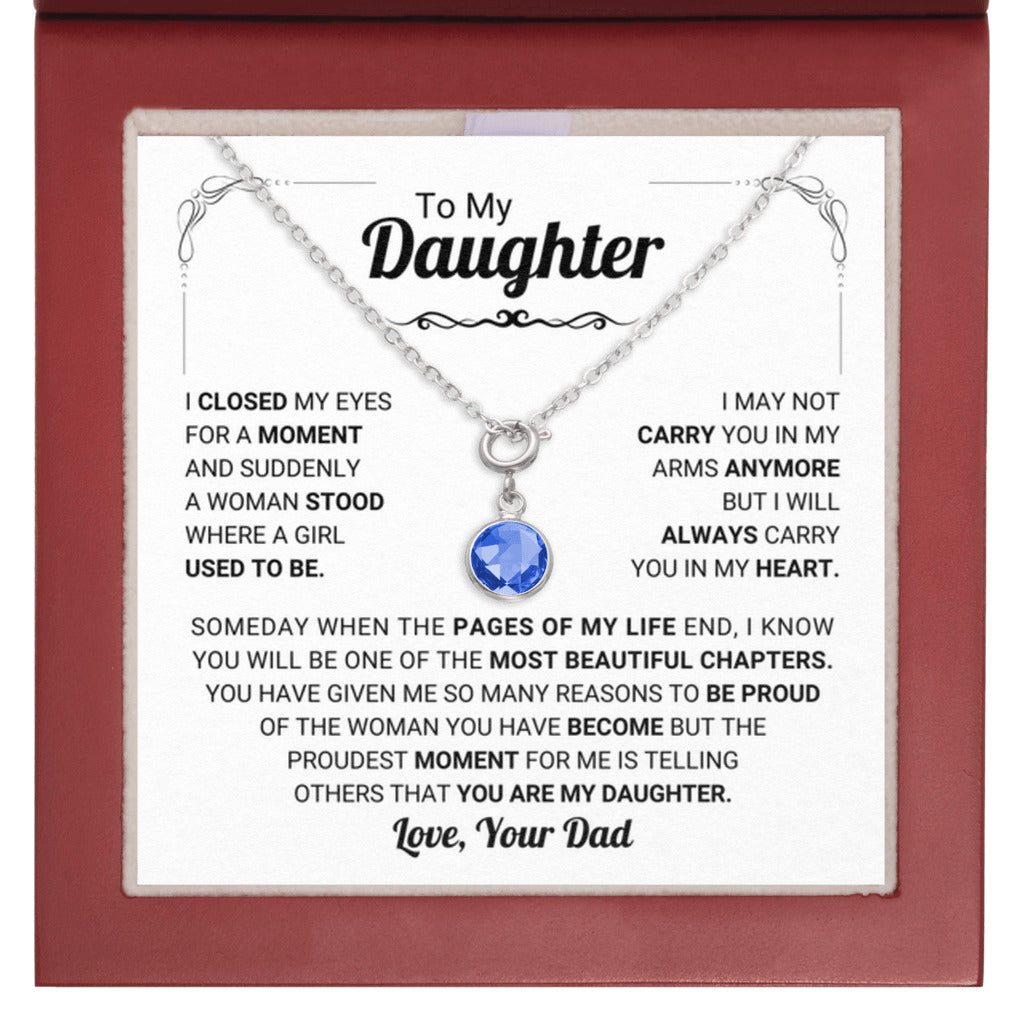 September Daughter Birthstone Necklace from Dad - Leather Box