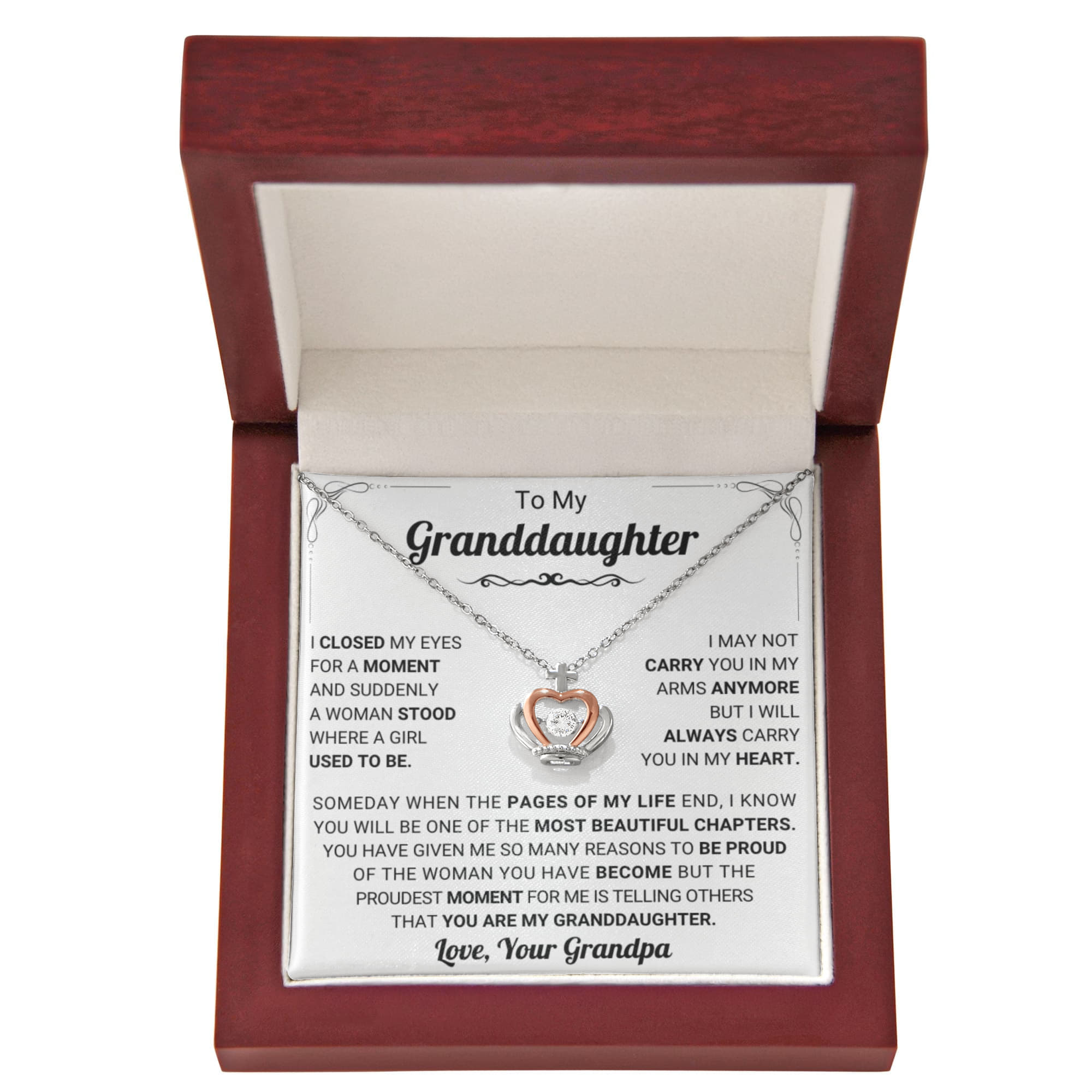 To My Granddaughter Necklace – Granddaughter Birthday Graduation Jewelry – Crown Pendant Necklace