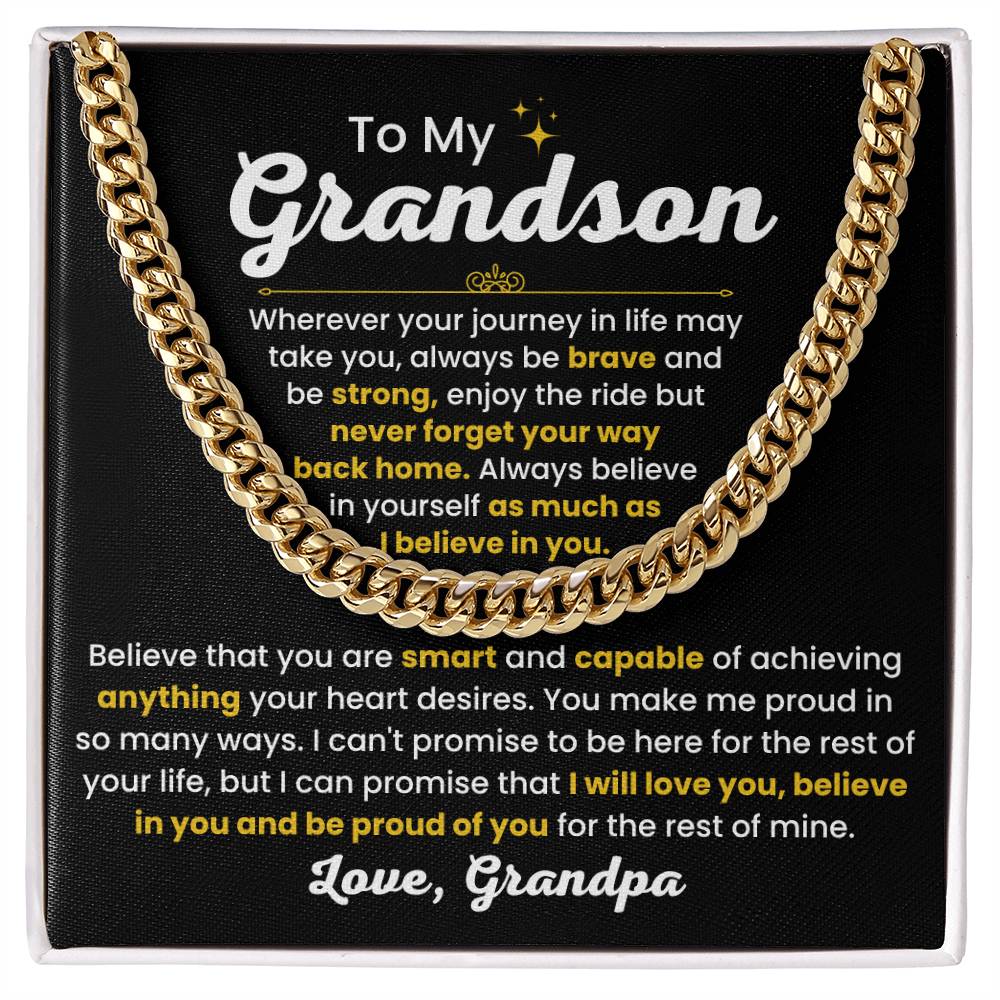 Cuban Link Chain Necklace, Gift for Grandson from Grandpa, Stylish Jewelry for Birthday, Graduation & Special Occasions