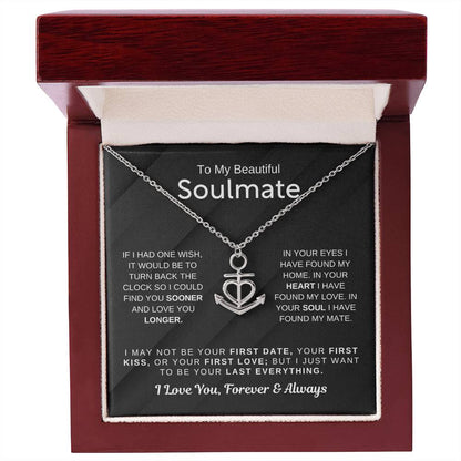 To My Beautiful Soulmate Necklace - Romantic Necklace for Surprising The Soulmate in Your Life - Anchor Pendant Necklace