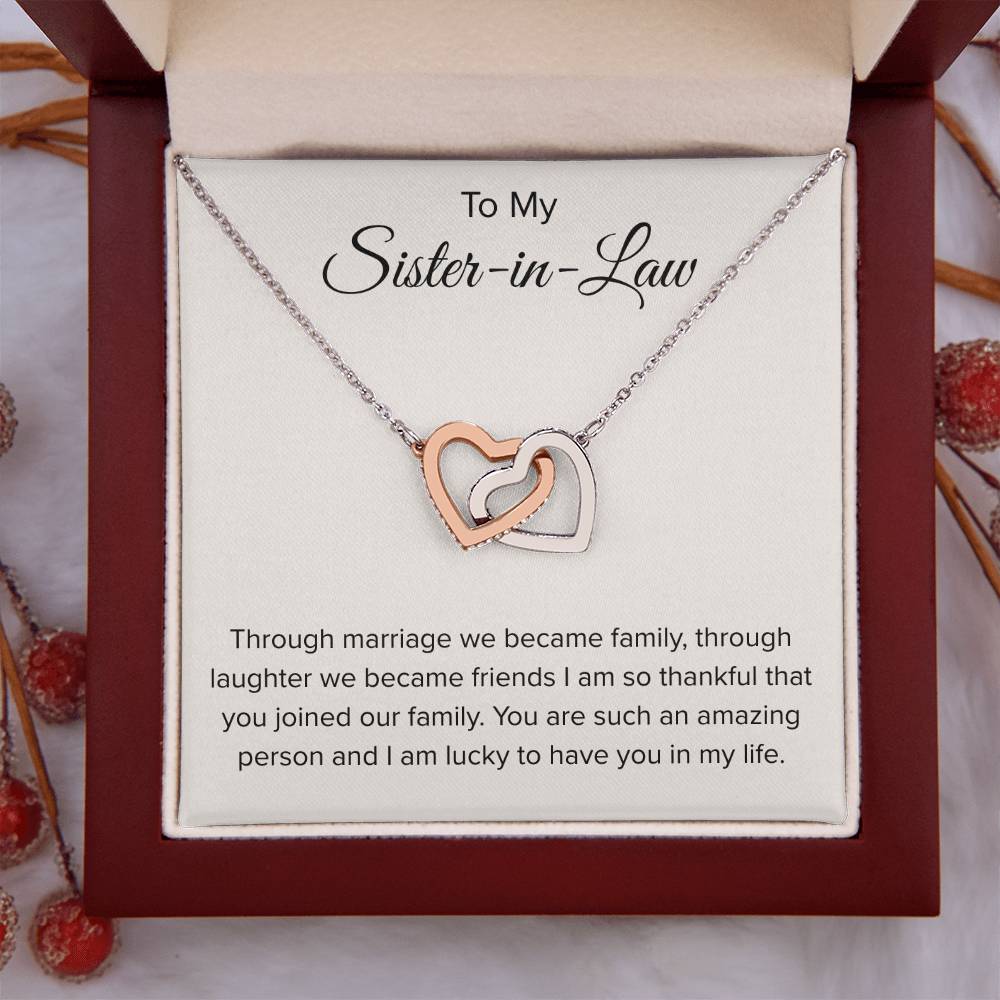To My Sister In Law - Through Marriage We Become Family - Sister In Law Gift - Interlocking Hearts Necklace