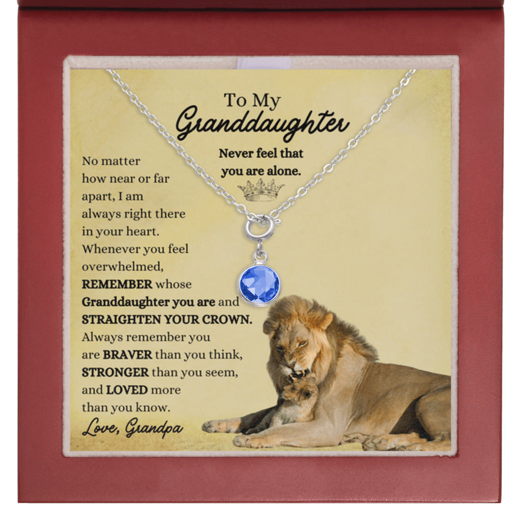 Birthstone Necklace for Granddaughter from Grandpa - Mahogany LED Box - September