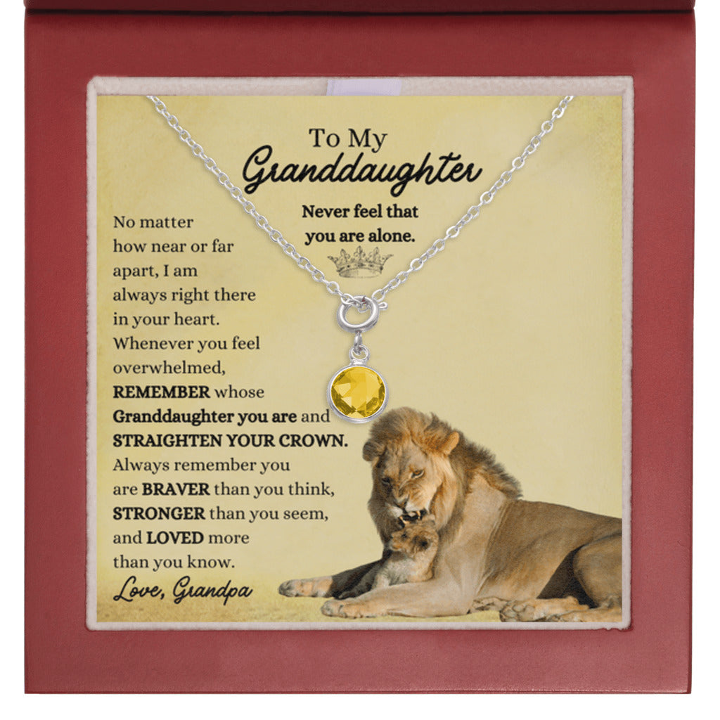 Birthstone Necklace for Granddaughter from Grandpa - Mahogany LED Box - November