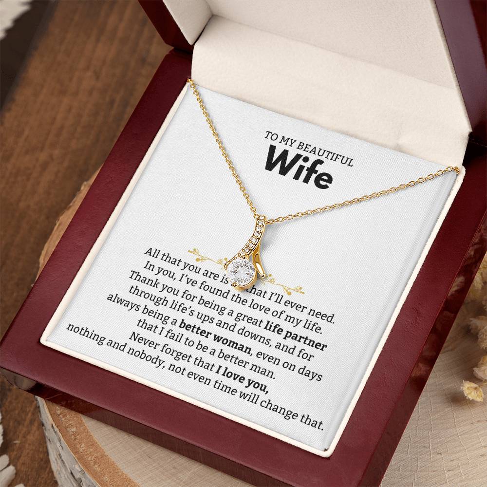 To My Beautiful Wife Necklace - Romantic Birthday Jewelry Gift from Husband for Valentine’s Day & Long Lasting Memories - Alluring Beauty Necklace