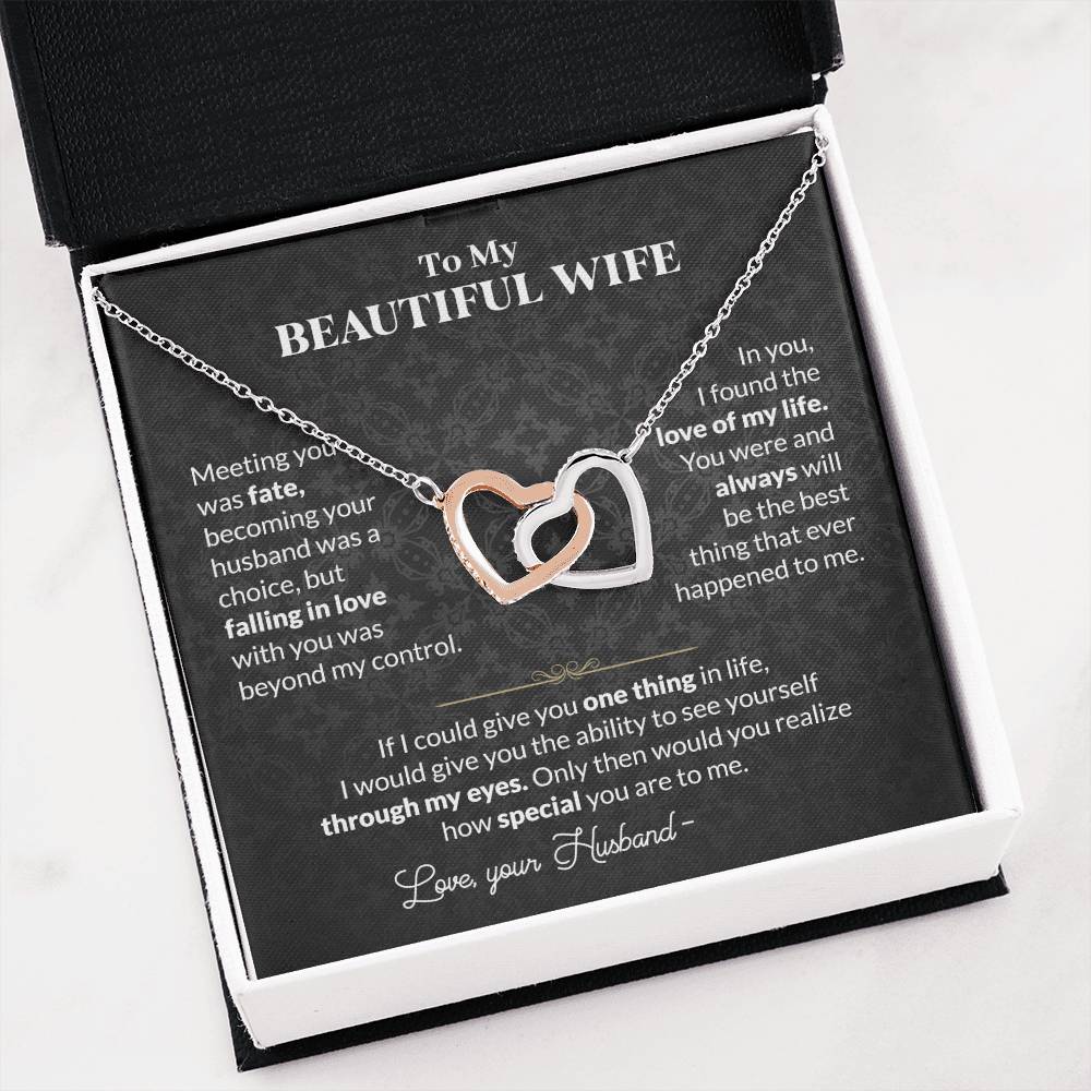 To My Beautiful Wife Necklace - Jewelry Gift for Wife from Husband to Celebrate Love on Valentine’s Day & More - Interlocking Hearts Necklace