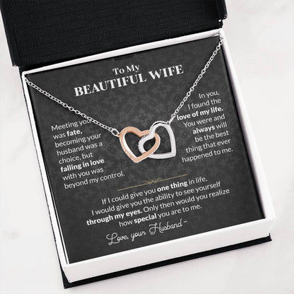To My Beautiful Wife Necklace - Jewelry Gift for Wife from Husband to Celebrate Love on Valentine’s Day & More - Interlocking Hearts Necklace