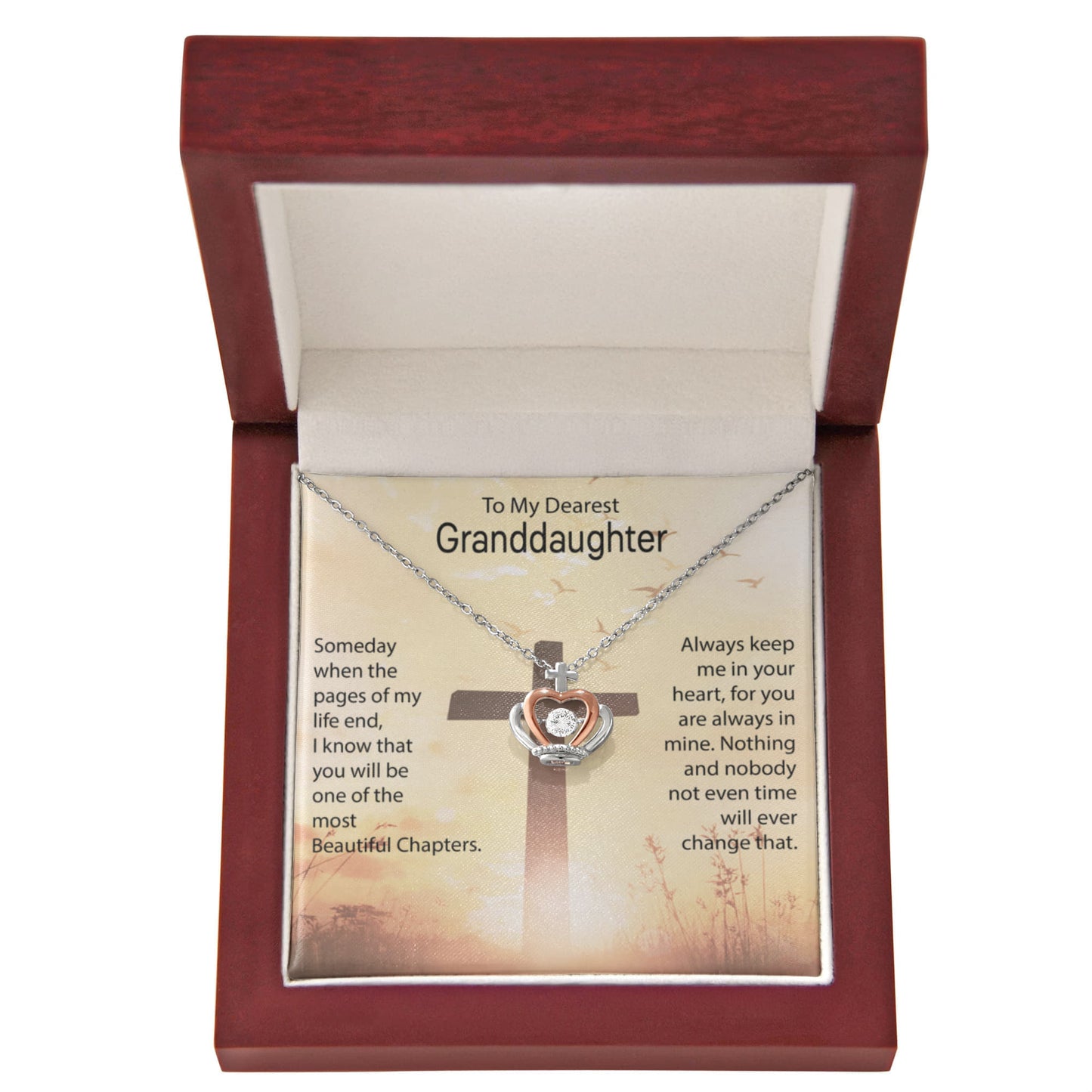 To My Dearest Granddaughter Necklace – Granddaughter Valentine Birthday Jewelry Gift – Crown Pendant Necklace