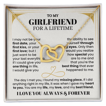 To My Girlfriend Necklace - Soulmate Jewelry Gift for Valentine’s Day, Birthday - Interlocking Hearts Necklace