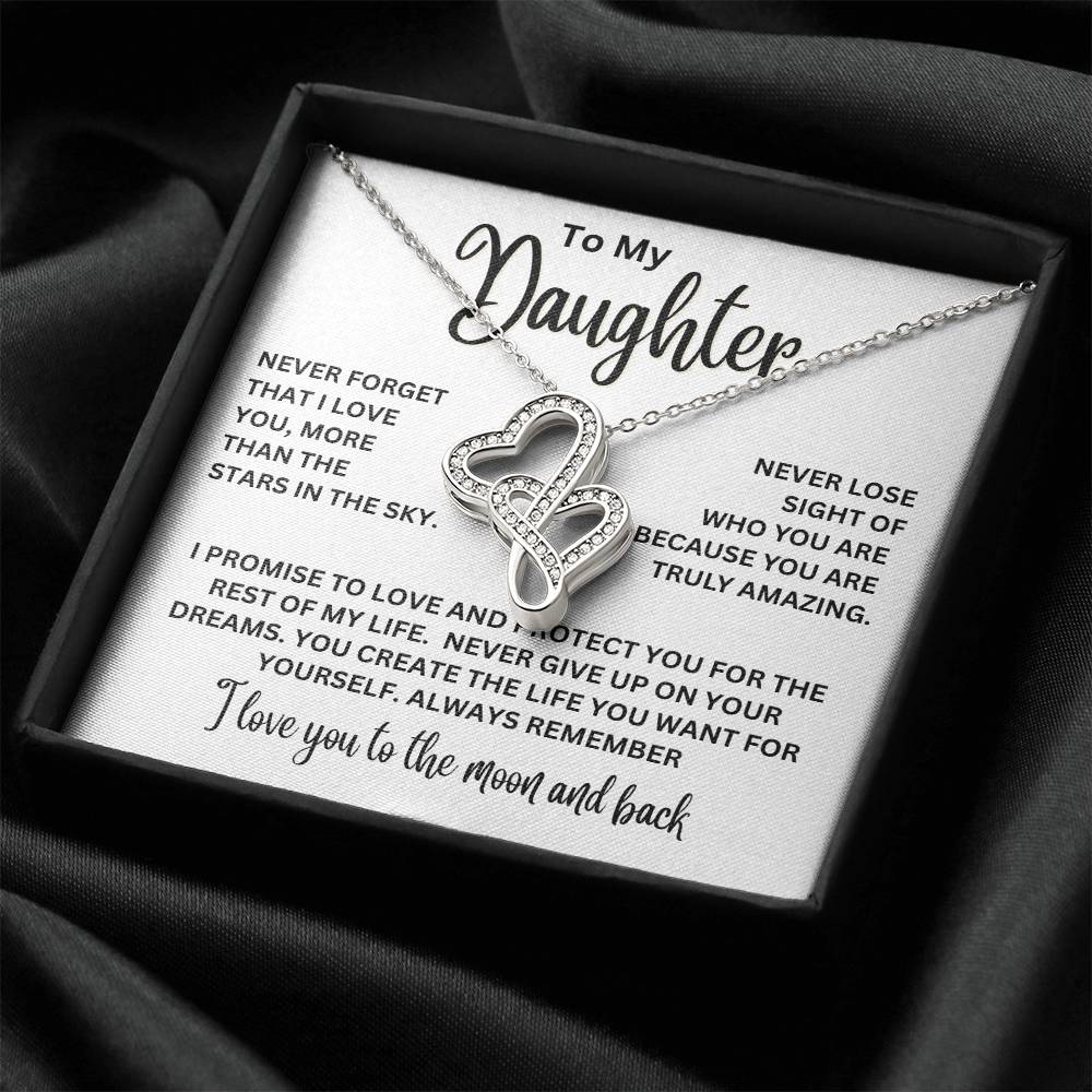 To My Daughter Necklace - I love you to the moon and back - Heart-to-heart Pendant Necklace Gift for Daughter
