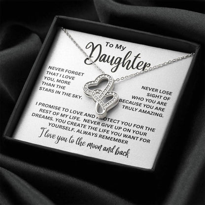 To My Daughter Necklace - I love you to the moon and back - Heart-to-heart Pendant Necklace Gift for Daughter