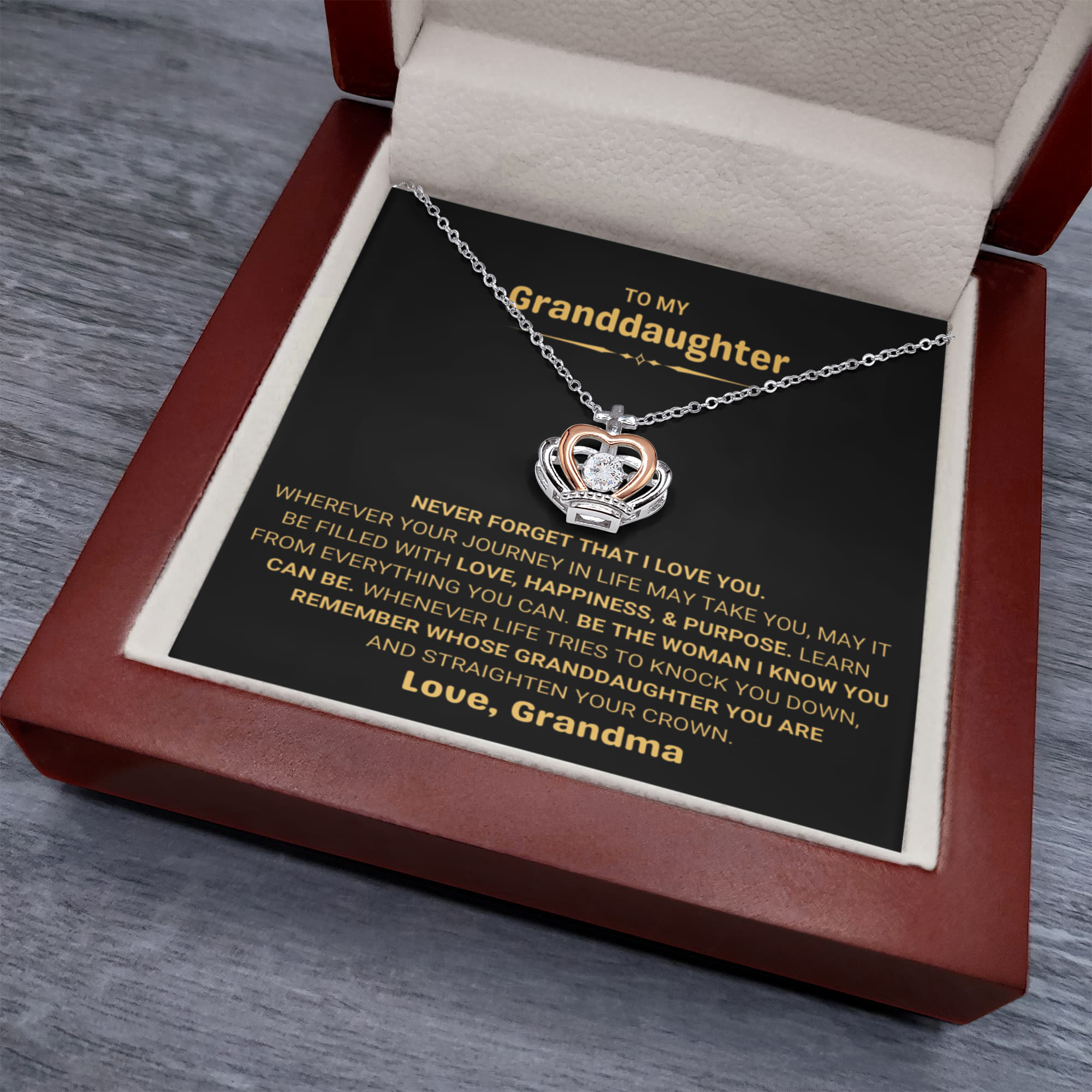 To My Granddaughter Necklace – Holiday Graduation Gift for Granddaughter from Grandma – Crown Pendant Necklace