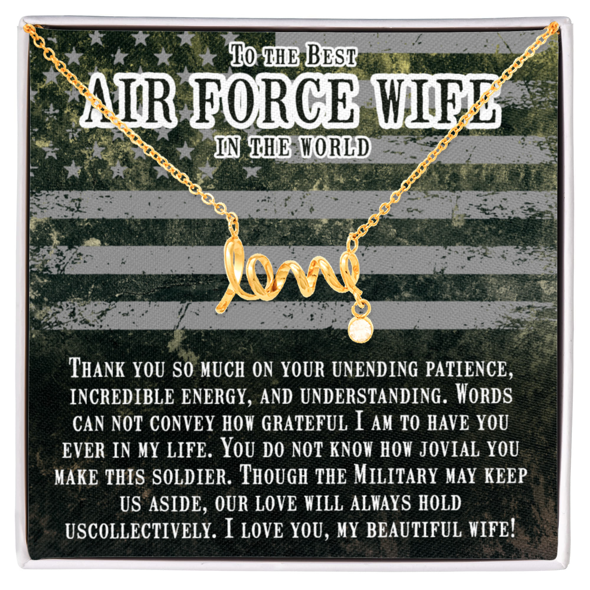To My Air Force Wife Gift from Husband - Scripted Love Necklace