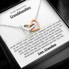 Precious Necklace Gift for Granddaughter, Elegant Jewelry Keepsake of Love, Interlocking Hearts Necklace, To My Beautiful Granddaughter