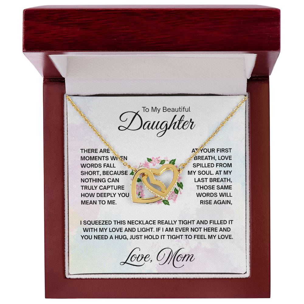 To My Daughter Necklace – Daughter Birthday Graduation Keepsake from Mom – Interlocking Hearts Necklace