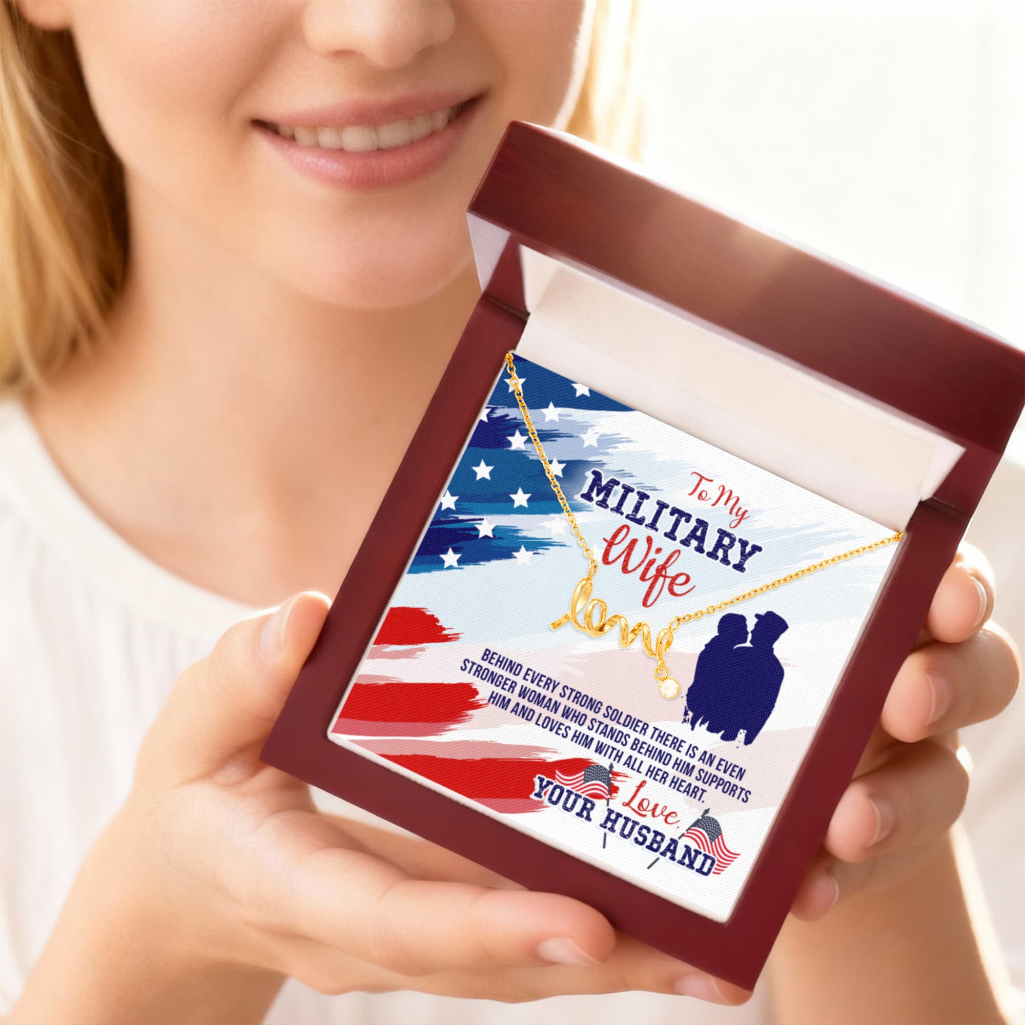 To My Military Wife Gift from Husband - Scripted Love Necklace