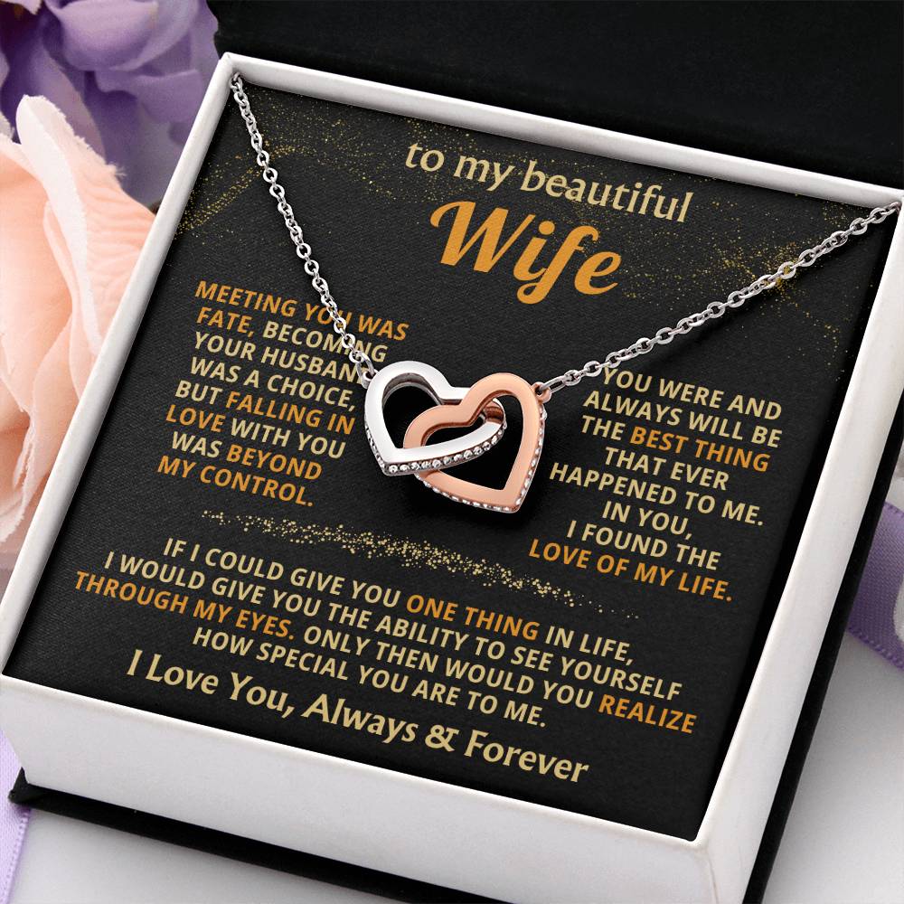 To My Wife Necklace - Loving Jewelry from Husband for Birthday, Valentine’s Day & Holidays - Interlocking Hearts Necklace