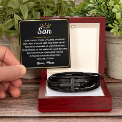 Faith & Strength Men’s Cross Leather Bracelet, Birthday & Graduation Gift for Son, To My Dear Son