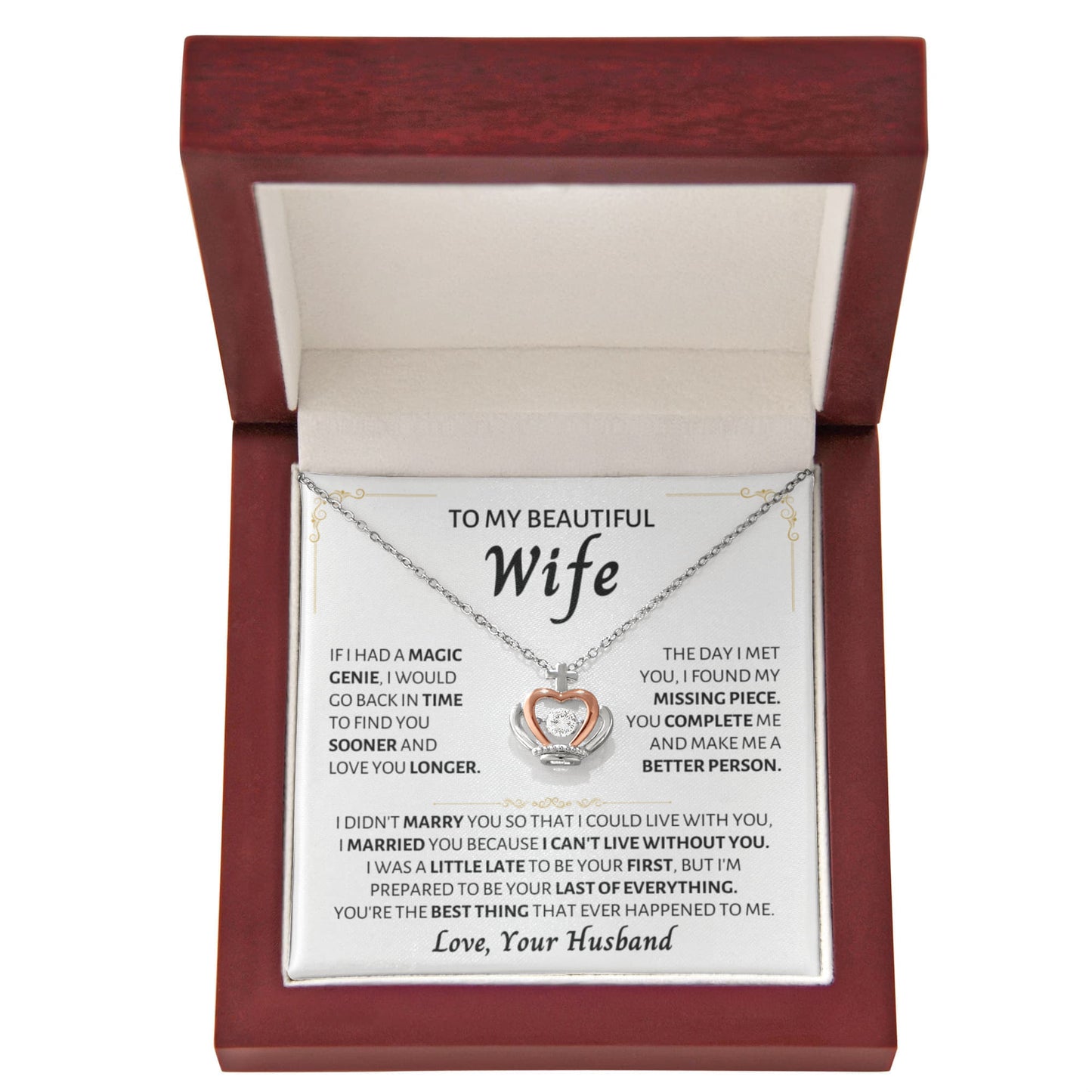Meaningful Wife Jewelry from Husband - Romantic Gift for Birthday, Christmas, Anniversary & Valentine’s Day - Crown Pendant Necklace