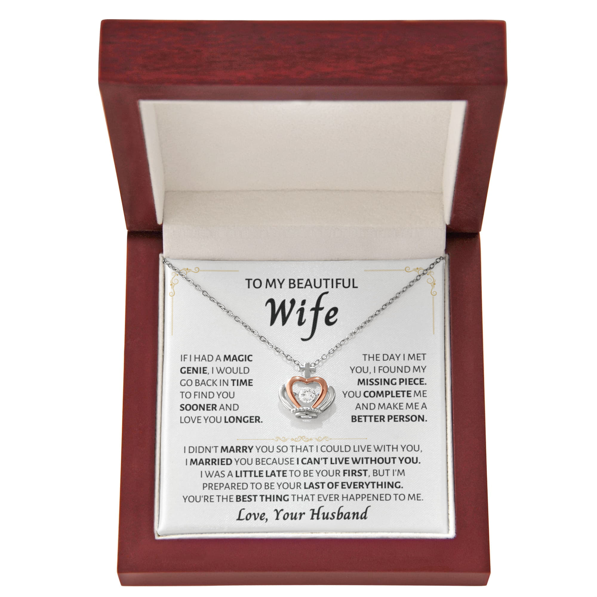 Meaningful Wife Jewelry from Husband - Romantic Gift for Birthday, Christmas, Anniversary & Valentine’s Day - Crown Pendant Necklace