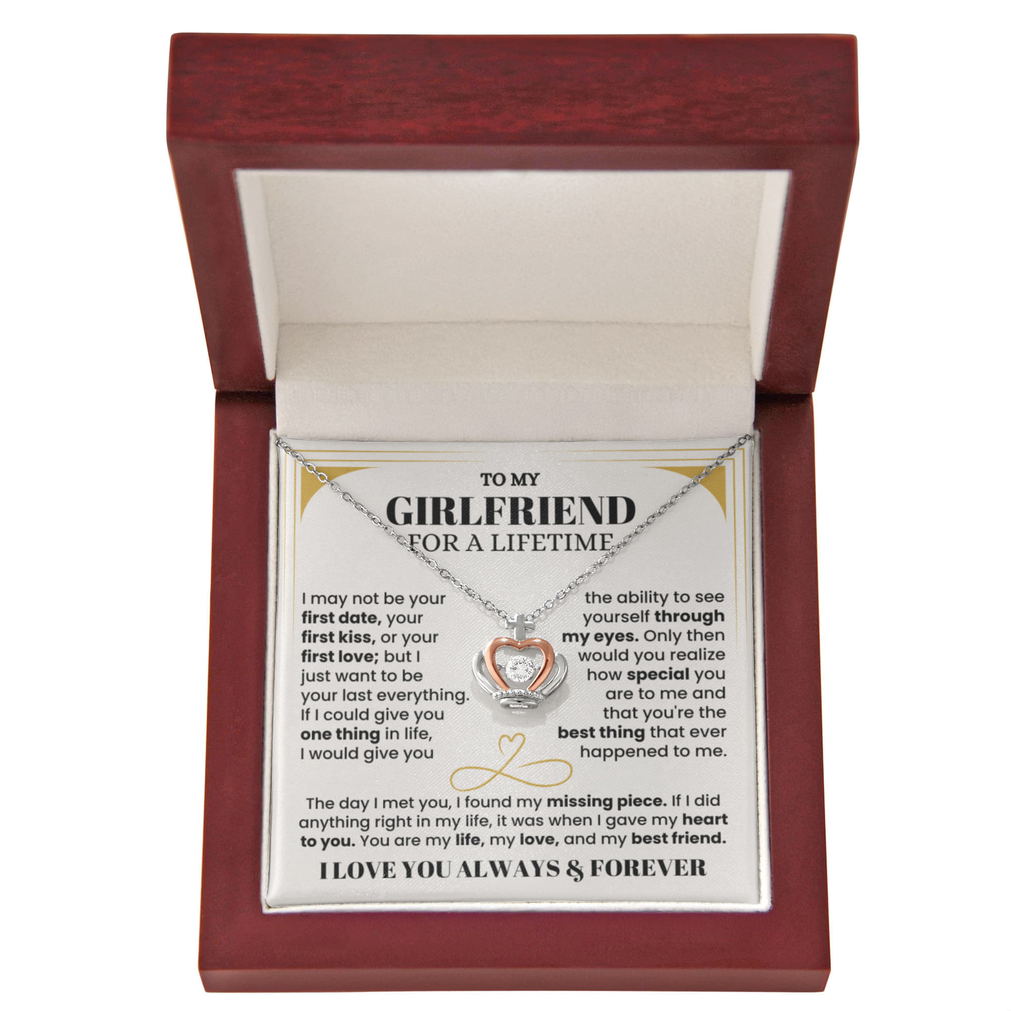 To My Girlfriend Necklace - Romantic Jewelry Gift for Christmas, Valentine’s Day & Surprises - Crown Pendant Necklace