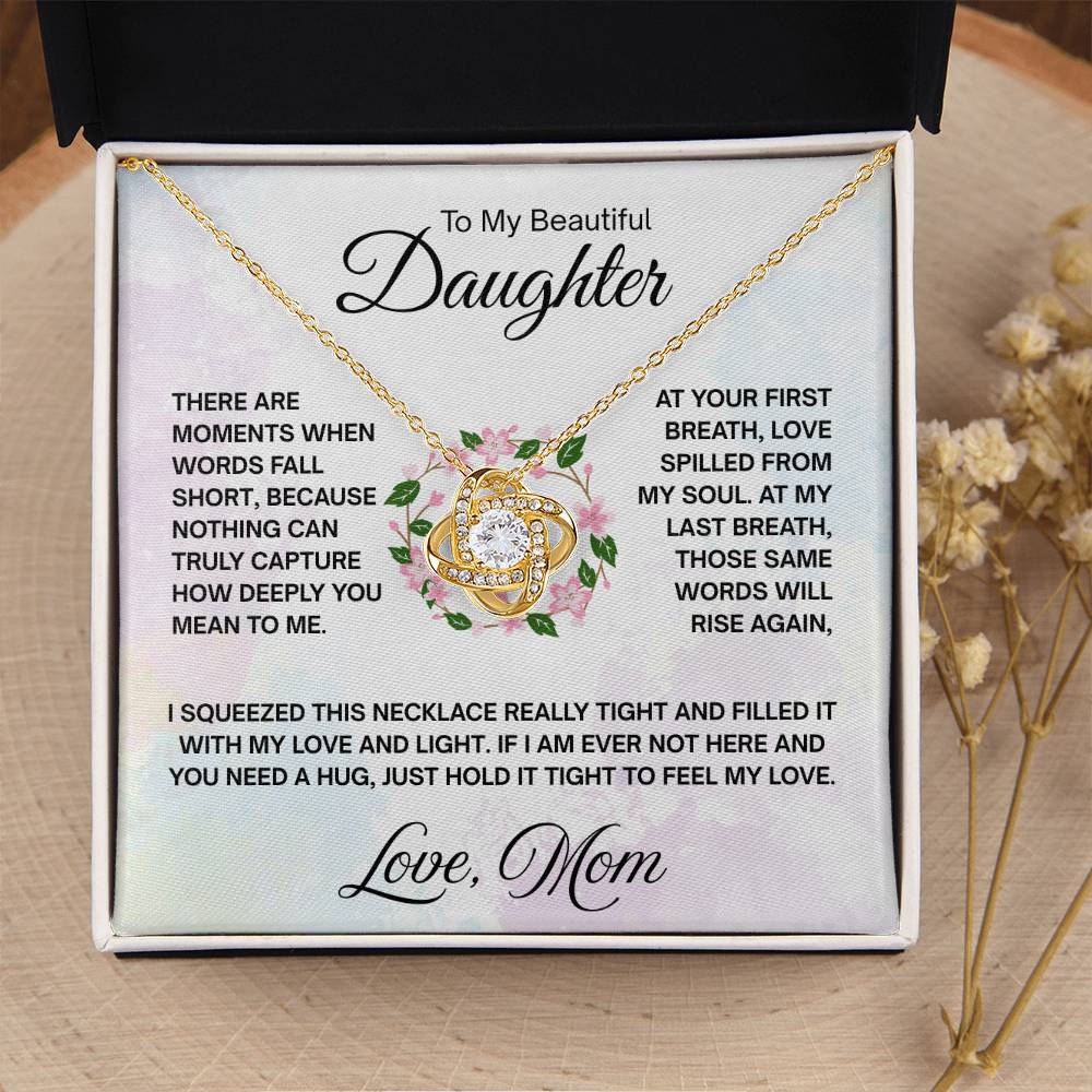 To My Daughter Necklace - Special Gift from Mom for Birthday, Christmas & Proud Mom Moments - Love Knot Necklace