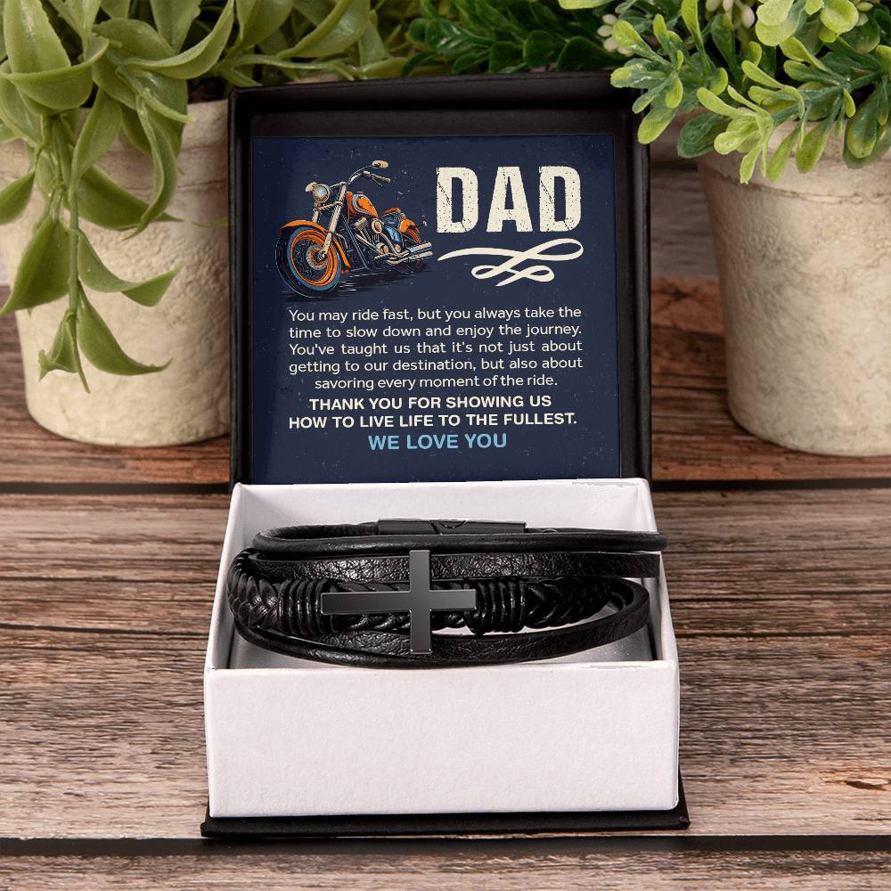 Gift for Dad from Kids - #1 Biker Dad - Men's Cross Bracelet