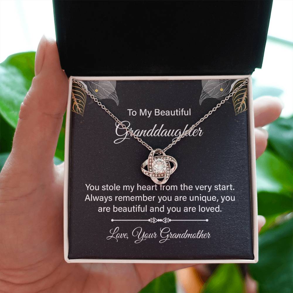 To My Granddaughter Necklace – Gift from Grandmother for Any Special Occasion – Love Knot Necklace