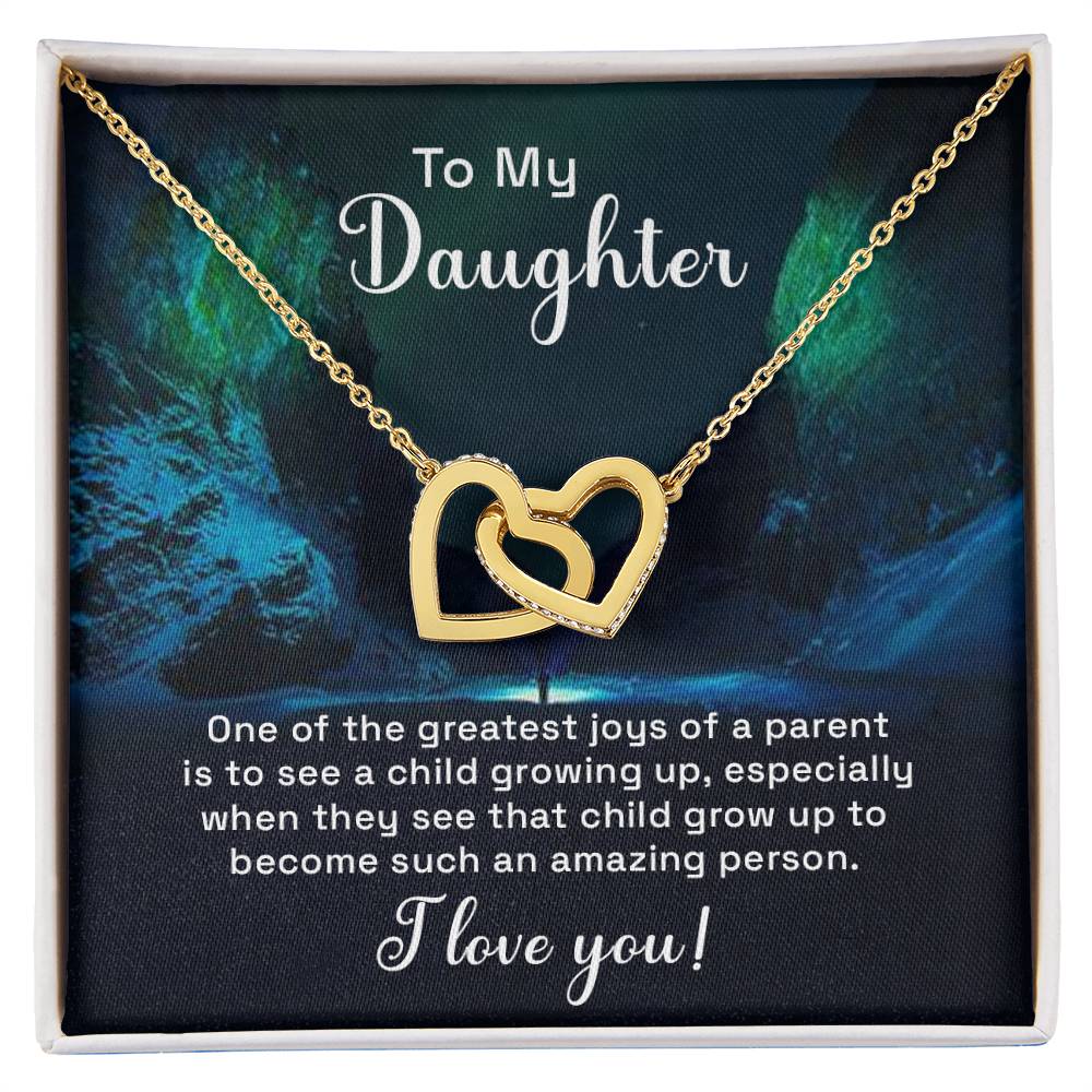 To My Daughter Necklace – Daughter Birthday & Graduation Jewelry Surprise – Interlocking Hearts Necklace