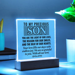 Printed Acrylic Plaque for Son – Personalized Square Gift for Birthday, Graduation, or Christmas, To My Precious Son