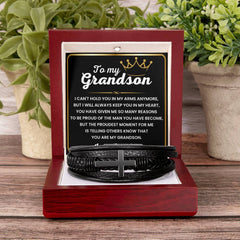 Classic Men’s Cross Leather Bracelet, Gifts for Grandson, Meaningful Faith Jewelry, To My Grandson