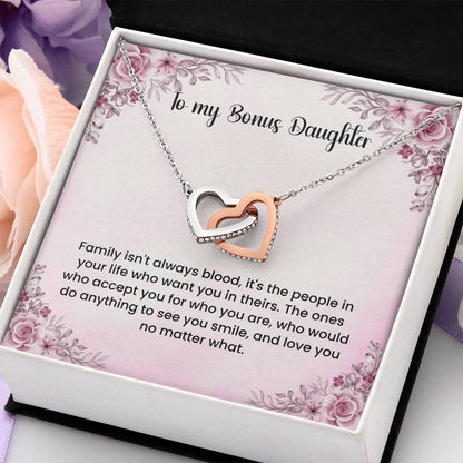 To My Bonus Daughter Necklace - Interlocking Hearts Necklace - Gift for Bonus Daughter