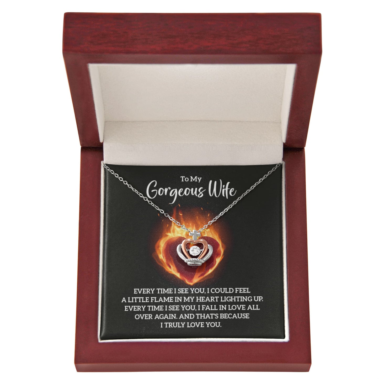 To My Gorgeous Wife Gift from Husband - Every time I see you - Crown Pendant Necklace